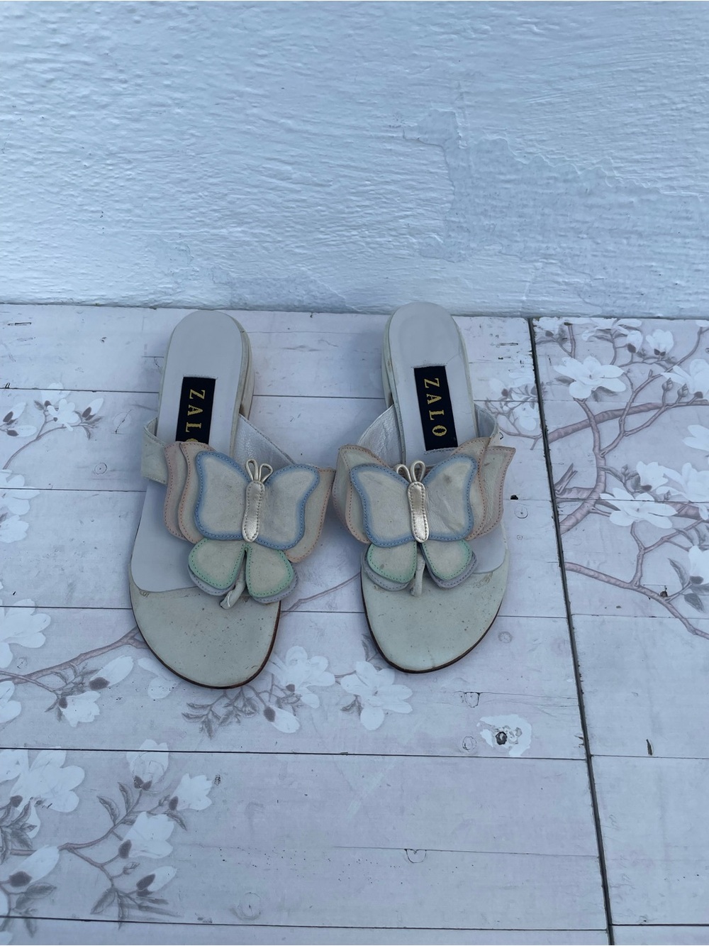 Zalo Women's White Slide Sandals with Pastel Butterfly Accents
